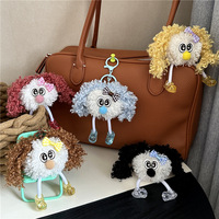Lockige Plüsch-Puppen-Taschenanhänger, Niedlicher Plüsch-Schlüsselanhänger mit Schleife, Glitzer Y2K Rucksack-Accessoire, Cartoon-Ornament, Tägliches Kleines Geschenk für Mädchen