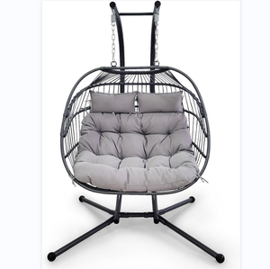 Danlong Modern Metal Twin Size Hanging Basket <strong>Double</strong> <strong>Egg</strong> <strong>Chair</strong> Swing with Stand and <strong>Cushions</strong> for Outdoor Use - Product Image 1