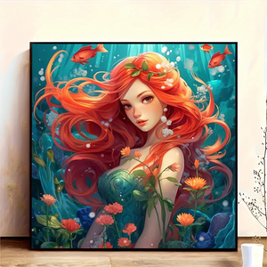 Meilleures ventes de peintures au diamant en cristal Décoration de chambre à coucher facile à coller Belle illustration Sirène aux cheveux rouges Taille 40cm Vente en gros - Product Image 2