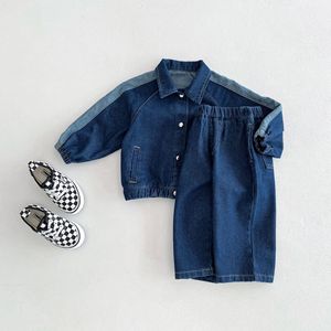Nouvel ensemble en jean pour garçons et filles, haut à manches cardigan, <span class=keywords><strong>pantalon</strong></span> décontracté tendance - Product Image 3