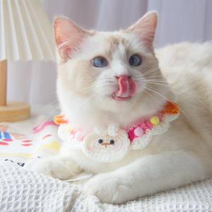 Collier pour chat tricoté à la main, collier décoratif en laine, joli bavoir tricoté pour chien, bavoir anti-bave, lapin - Product Image 3