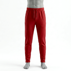 Pantalon de survêtement rouge pour homme, taille élastique, en tricot double interlock 100 % polyester, poids moyen, respirant, séchage rapide, poches latérales, décontracté - Product Image 1