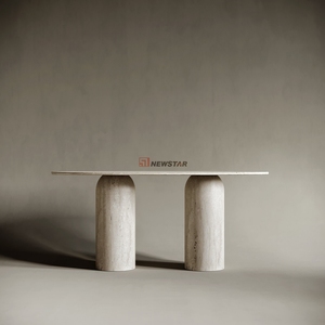 Mesa de restaurante de mármol travertino de piedra natural más popular para 6 personas comedor mesa de comedor de mármol pulido - Product Image 6