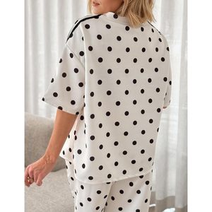 Conjunto de 2 Piezas para Mujer FOXA, Camiseta de Manga Corta con Estampado de Lunares y Pantalones con Rayas Laterales, Atuendo Casual Transpirable para Todas las Temporadas - Product Image 4