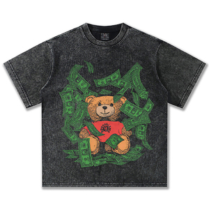 Camiseta de manga corta para <span class=keywords><strong>hombre</strong></span>, estilo vintage americano, lavada, de peso pesado, con estampado directo, diseño de oso de peluche transfronterizo - Product Image 6