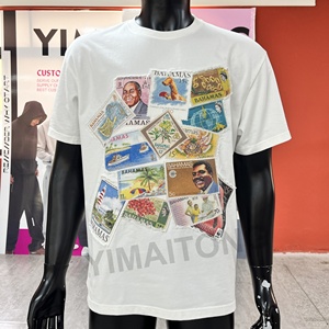 เสื้อยืดผ้าฝ้าย100% สำหรับผู้ชายปักลายเย็บปะติดแบบไม่เครียดผ้าฝ้ายสีขาวออกแบบได้ตามที่ต้องการ - Product Image 1