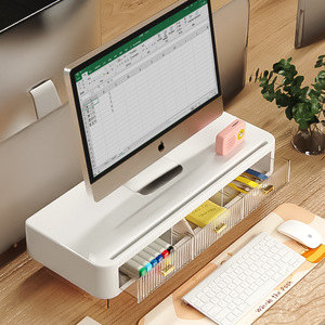 Desktop Monitor Stand With Storage <b>Drawer</b> <b>Office</b> Organizer Rectangle Shape Multi-functional Desktop Rack For Computer - Product Image 1