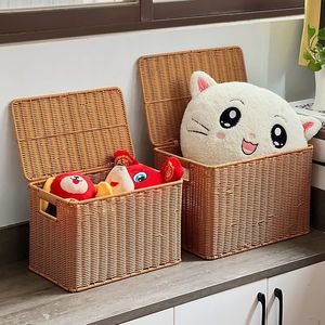 Wicker Laundry Basket Rectangle With Lid Dustproof Clothing Organizer <b>Storage</b> <b>Bin</b> For Home Closet Use - Product Image 3
