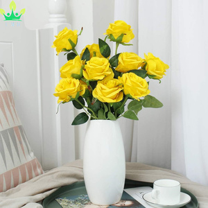 Flores artificiales, <span class=keywords><strong>rosas</strong></span> <span class=keywords><strong>amarillas</strong></span>, flores de seda, ramo de Boda nupcial para el hogar, jardín, fiesta, mesa Floral, centro de mesa, jarrón, decoración - Product Image 4