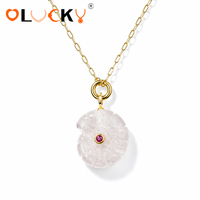 Fabricant de bijoux personnalisés LUCKYJIU, collier avec pendentif en coquille de pierre naturelle sculptée, plaqué or 18 carats, en acier inoxydable, style bohème, pour femmes