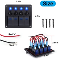 Panneau de commutation marin 4 gangs étanche avec protection contre les surcharges et indicateur LED, tableau de commutation à bascule 3P 12V-24V pour camion
