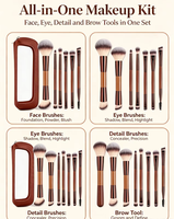 Ensemble de pinceaux de maquillage professionnels avec étui de voyage, poils synthétiques doux, kit cosmétique pour fond de teint, fard à joues, fard à paupières, outil de beauté pour femmes