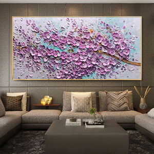 Grande <span class=keywords><strong>peinture</strong></span> à l'huile abstraite violette vive avec <span class=keywords><strong>couteau</strong></span> à haute texture <span class=keywords><strong>fleurs</strong></span> peintes art mural art abstrait de haute qualité - Product Image 3