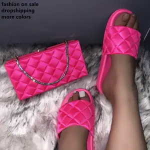 2022 Fashion Wholesale Ladies Purse and shoes Matching Set Women Handbag and Slides Sandals Slippers Set