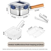 Japanischer Edelstahl-Quadratfrittierkocher, unbeschichtet, multifunktional, zum Frittieren, Dämpfen und Konservieren, tragbar für den Außenbereich, für Nudeln