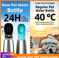 Bouteille d'eau pour chien en acier inoxydable 304 à double paroi pour les promenades et les randonnées en plein air avec gobelet