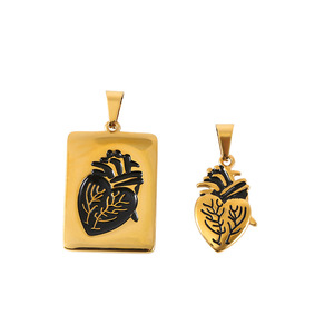 2pcs/set Vintage Jewelry Stainless Steel Couple Statement <b>Anatomical</b> <b>Heart</b> Punk Rectangle Pendant - Product Image 1