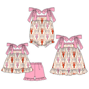 Précommande MOQ 5 – Vêtements de Boutique pour Enfants en Coton Biologique Doux, Motif Écrevisses, Mode Estivale pour Filles, Vente en Gros - Product Image 1