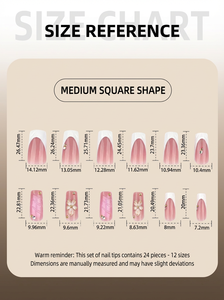 LEFAN <span class=keywords><strong>Faux</strong></span> <span class=keywords><strong>Ongles</strong></span> de Luxe 3D à Fleurs Dorées, Carrés Moyens, French Manucure, Réutilisables, Blancs, avec Breloques, 24 pièces - Product Image 6