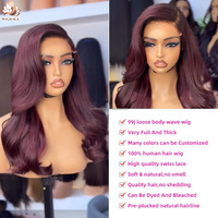 Wig Rambut Asli Brasil 99J Burgundy Loose Body Wave Tanpa Lem 5x5 HD Transparent Lace Closure Raw Brazilian Ocean Wave Pre-Plucked