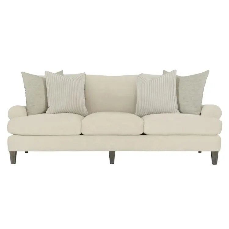 Hamptons living room comfortable linen fabric chesterfield sofa with down cushion.