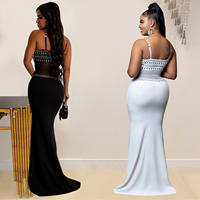 Robes de soirée sexy en strass pour femmes, style européen et américain, avec diamants, pour fêtes et événements
