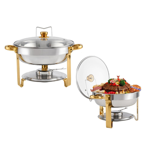 Gold Chafing Dish <strong>Buffet</strong> Set Stainless Steel Round Chafers with Glass Viewing Lid &amp; Lid Holder, <strong>Buffet</strong> <strong>Servers</strong> and Warmers Set - Product Image 1
