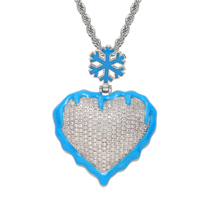 Collana con Ciondolo Cuore Ghiacciato Iced Out, Ciondoli Ghiaccio e Fuoco, Collana per Coppia con Pietre di Zirconia Cubica, Gioielli Hip Hop - Product Image 2