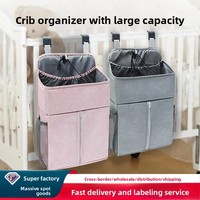 Sac de rangement suspendu multifonctionnel en lin pour berceau de bébé, pochette pour couches et lingettes, organisateur de chevet, essentiels pour nouveau-nés