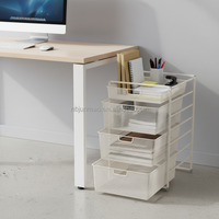 Organisateur de rangement métallique multifonctionnel moderne à 4 niveaux avec tiroirs en treillis métallique, écologique et durable pour la maison et le bureau