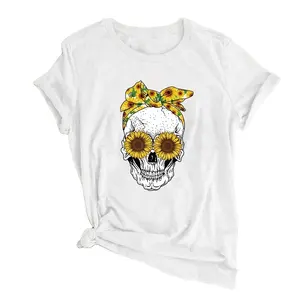 Hillbilly Funny Skull Punk T-Shirt Frauen Mode Casual Kurzarm Sun Flowers T-Shirts Chemise Femme Tops Mujer Verano 2019