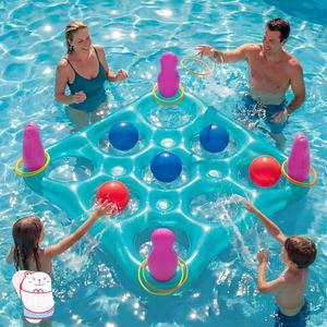Juego de piscina inflable 2 en 1: Tres en Raya y Lanzamiento de Anillos con Pelotas y Anillos - Product Image 1