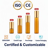 Flacon roll-on en verre ambré pour huiles essentielles, bille en acier inoxydable, 10 ml, rechargeable, échantillon, personnalisable avec logo OEM, vente en gros