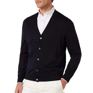 Классический кардиган на пуговицах, кашемировый трикотажный свитер из смеси с V-образным вырезом для деловых мужчин, услуги OEM доступны