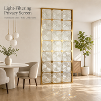 Paravent de séparation en verre de luxe avec cadre en acier inoxydable doré, cloison décorative pour salon, entrée, écran d'intimité