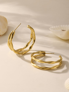 Pendientes de Aro Dobles Trenzados Lisos, Diseño Bicolor, Minimalistas, de Acero Inoxidable, Circulares, Antideslustre, Joyería de Moda para Oreja - Product Image 5
