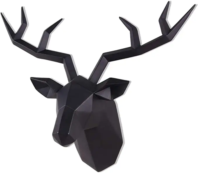 Deer Head Wall Decor Geometrical Black Deer Antlers Wall Sculpture Faux Taxidermy Resin Wall Animal Head 14 × 5.5 × 11 Inches