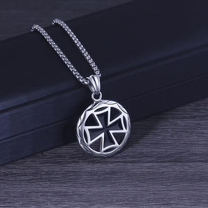 Collar cruzado TG Caballeros Templarios Collar colgante redondo para hombres Cadena de oración de acero inoxidable Longitud 23,6'' - Product Image 2