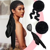 Bonnet de Nuit en Satin et Tulle 2-en-1 avec Longue Sangle, Protection Capillaire Quatre Saisons pour Femme