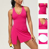 Robe de tennis personnalisée pour femme, séchage rapide, dos croisé, col en V, jupe fendue, short intégré, robe de sport pour la gym