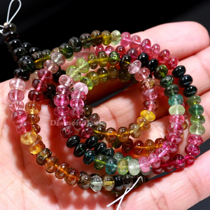 Perles de pierres précieuses multi-tourmalines 100% naturelles, forme ronde, 5,5-6,5 mm, lisses, pour la fabrication de bijoux, collier multicolore, 14 pouces - Product Image 3