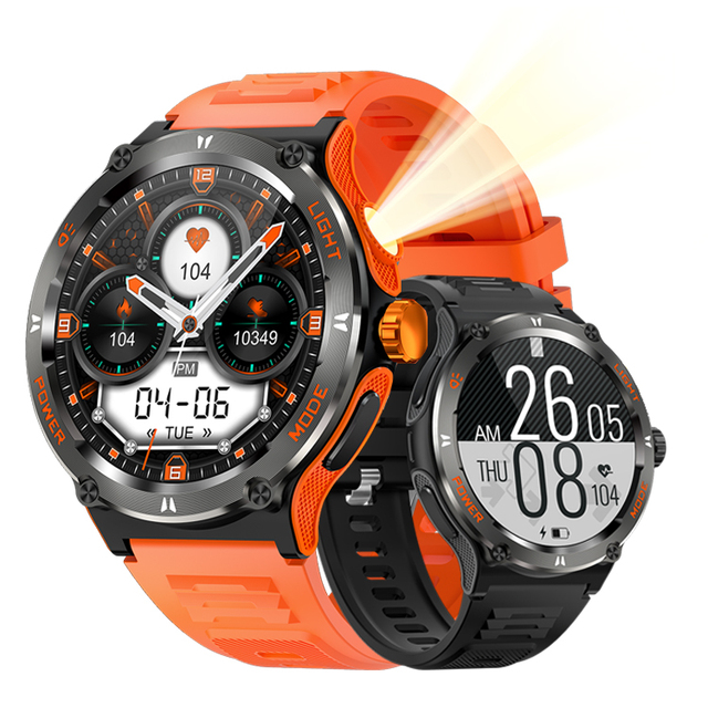 Outdoor Smart Watch 1.53inch Flashlight 3ATM Compass BT Call AI Voice Health Sport Smartwatch KT76
