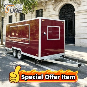 Remorque <span class=keywords><strong>alimentaire</strong></span> mobile de 5 m² entièrement équipée, cuisine mobile, chariot de restauration de rue, double essieu, bordeaux, vente flash, prête à être expédiée - Product Image 1