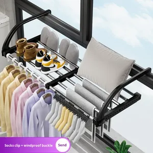 Balkon çorap ayakkabı giysi kurutma raf pencere radyatör/eşik kanca Sandal raf pencere korkuluk-toptan - Product Image 2