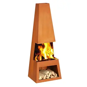 Garden metal Corten wood firepit burning fireplace for backyard