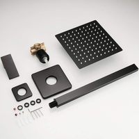 Ensemble de robinetterie de douche murale noir mat, kit de finition à fonction unique, vanne de préinstallation, pommeau de douche pluie carré, bras extra long en laiton