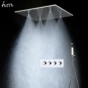מודרני אמבטיה מקלחת סט 3 פונקציות תרמוסטטי מיקסר סט תקרה רכוב גשם ערפל מקלחת ראש