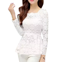 Chemisier décontracté pour femme en mousseline respirante et écologique, avec volants, péplum, dentelle florale ajourée et manches raglan, idéal pour l'automne