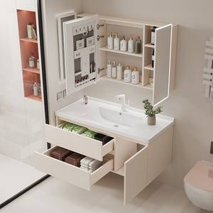 Luxury Cream White Floating Vanity with Smart Anti-Fog Mirror Ceramic Sink Unit - Product Image 5