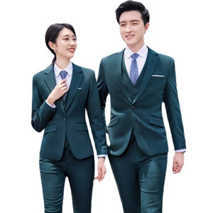 Men's Dark Green Business Suit Three Piece Viscose Anti-Wrinkle Workwear For Office Hotel Bank - Product Image 5